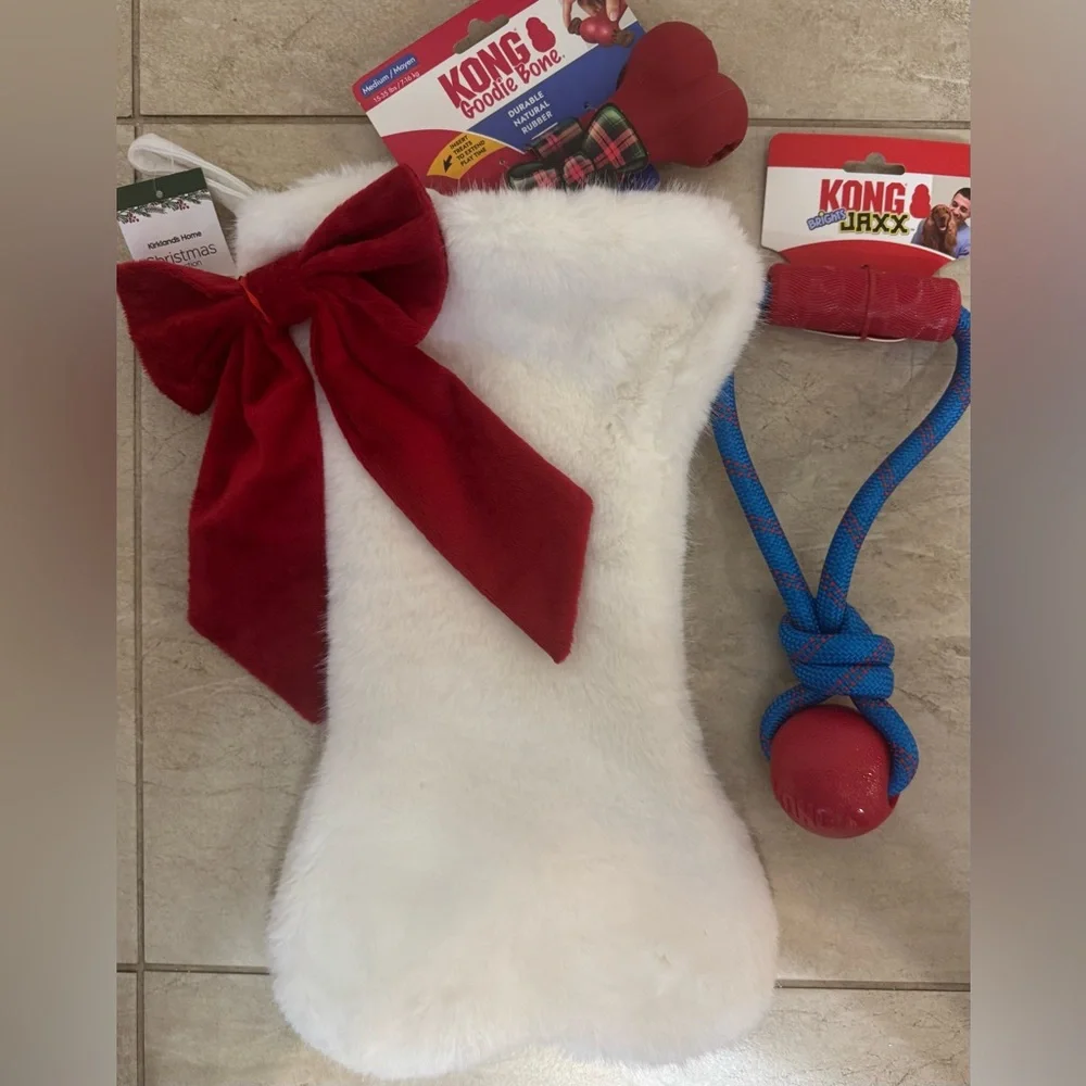 KONG® Goodie Bone™ Treat Dispensing, KONG Jaxx Brights Tug Toy & Bone Stocking